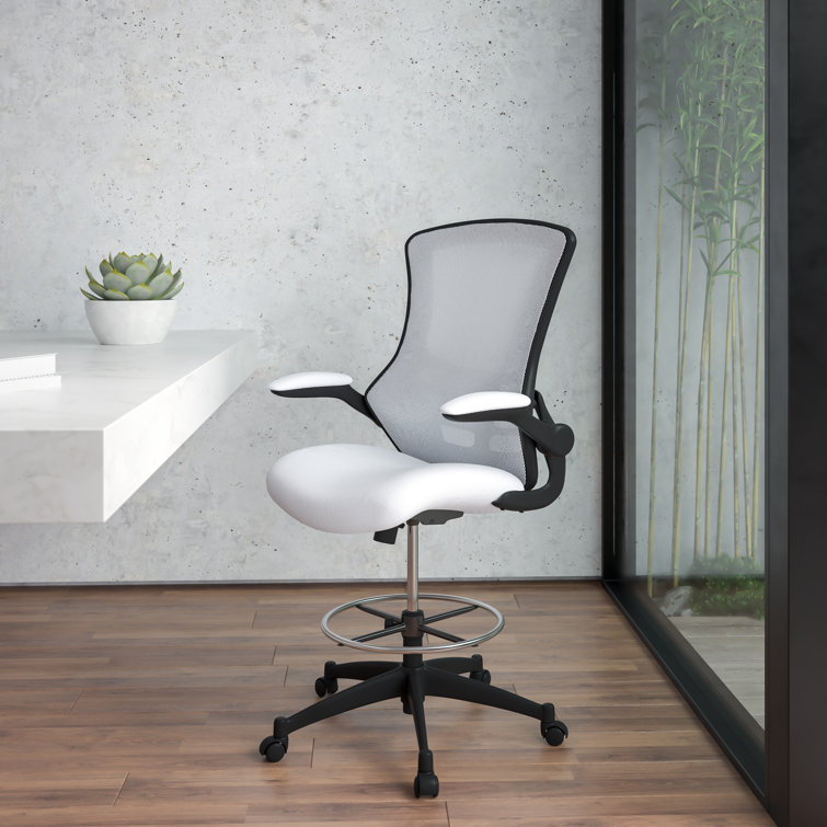 Mid Back Mesh Ergonomic Drafting Chair with Adjustable Foot Ring and Flip Up Arms